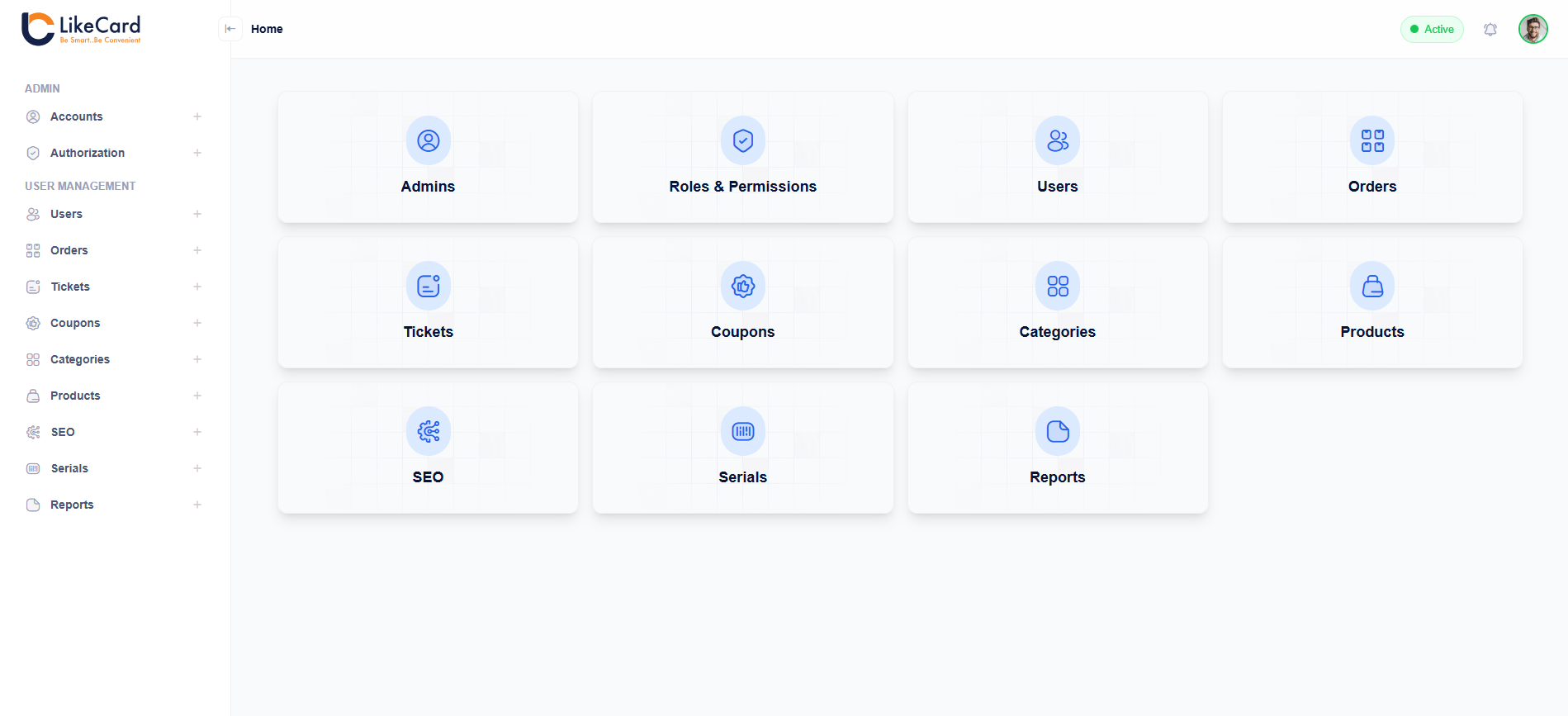 LikeCard Admin Dashboard — Angular enterprise platform screenshot